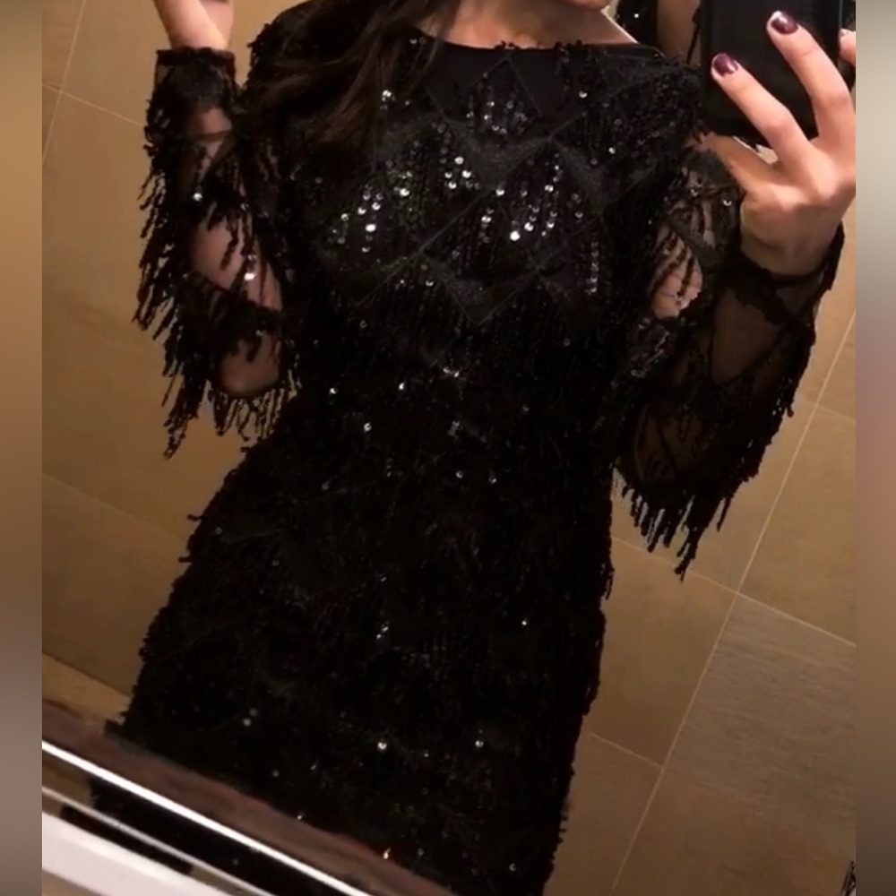 Missguided Black Sequin Long Sleeve Dress